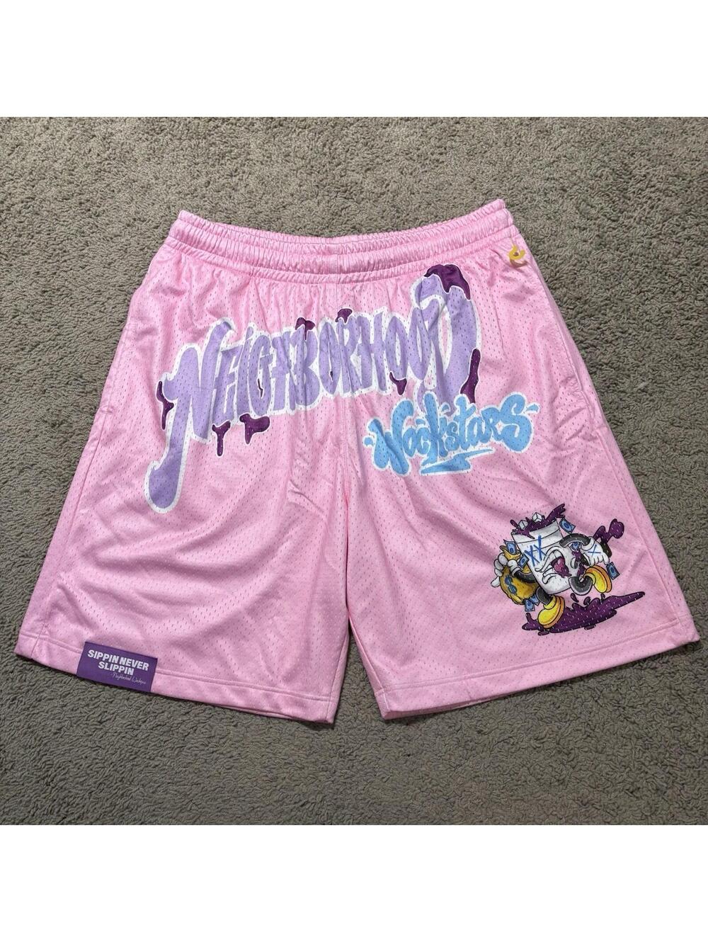 Neighborhood Wockstars Mesh Shorts Xl Pink Sippin Never Slippin Streetwear Rare